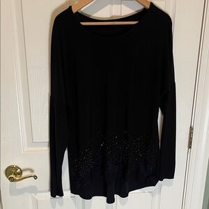 Black Women's Long Sleeve Embellished Top
